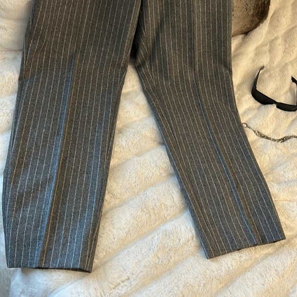 Hugo Boss Vtg wool grey pinstriped unisex wide straight leg trouser pants L XL - Picture 3 of 14
